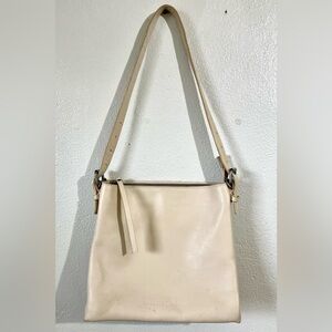 Harbour 2nd Cream Leather Shoulder Purse Zip Top Multi Pocket Bag Soft Classic